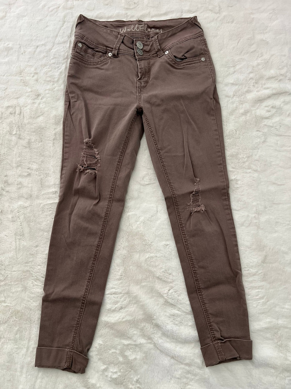 WallFlower Skinny Jeans Size 3 Brown Distressed Mid Rise Stretch Denim